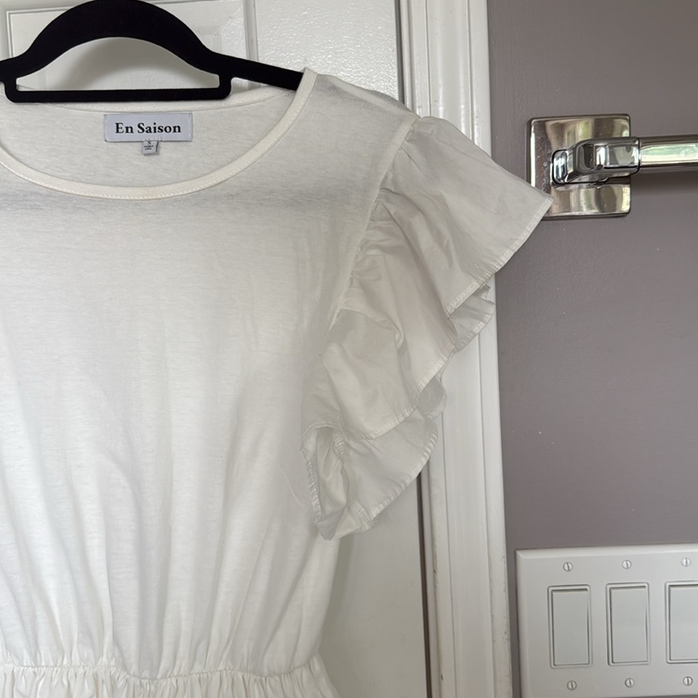 En Saison White Poplin Ruffle Sleeve Mini Dress - Picture 3 of 7
